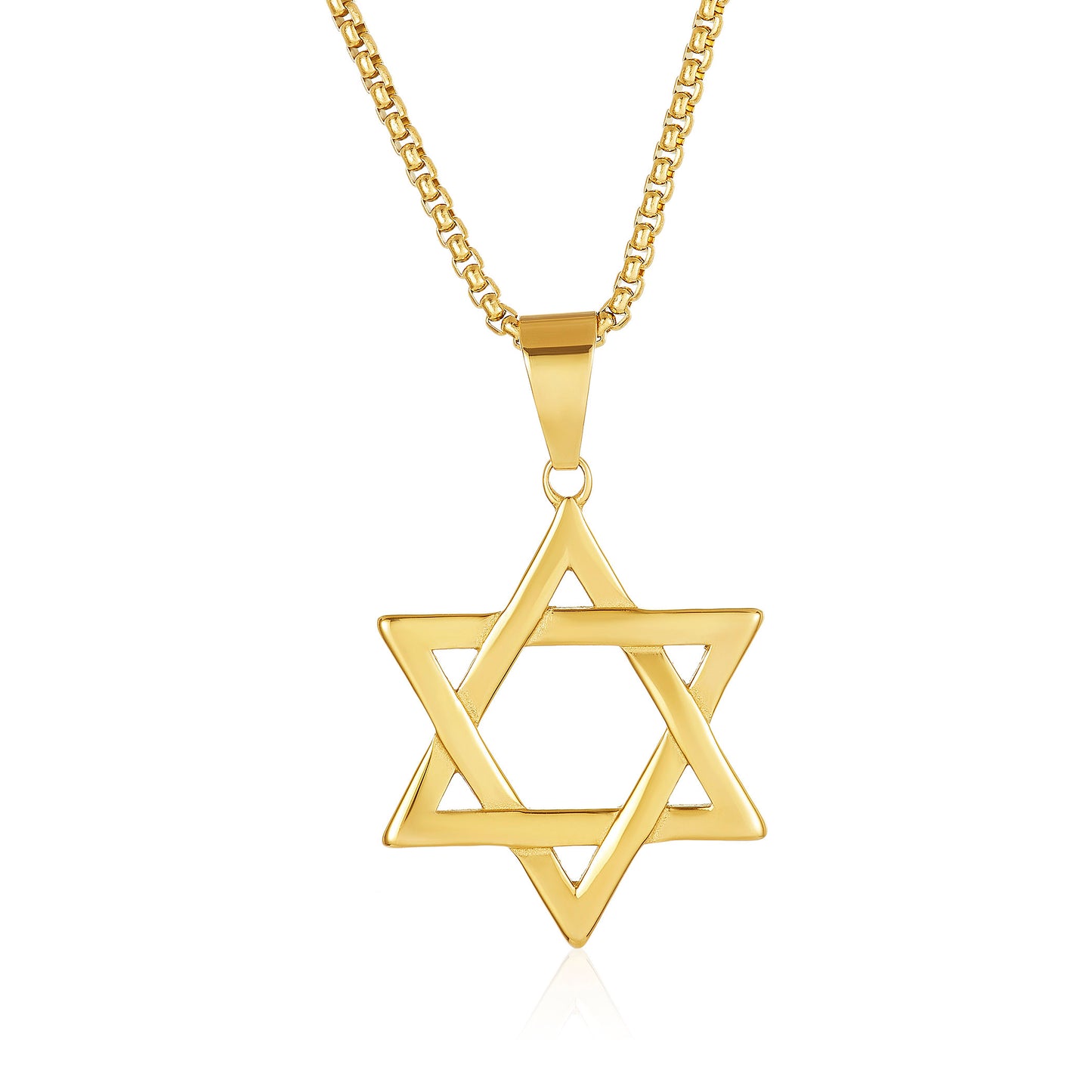 Large Star of David Polished Stainless Steel Necklace - 24"