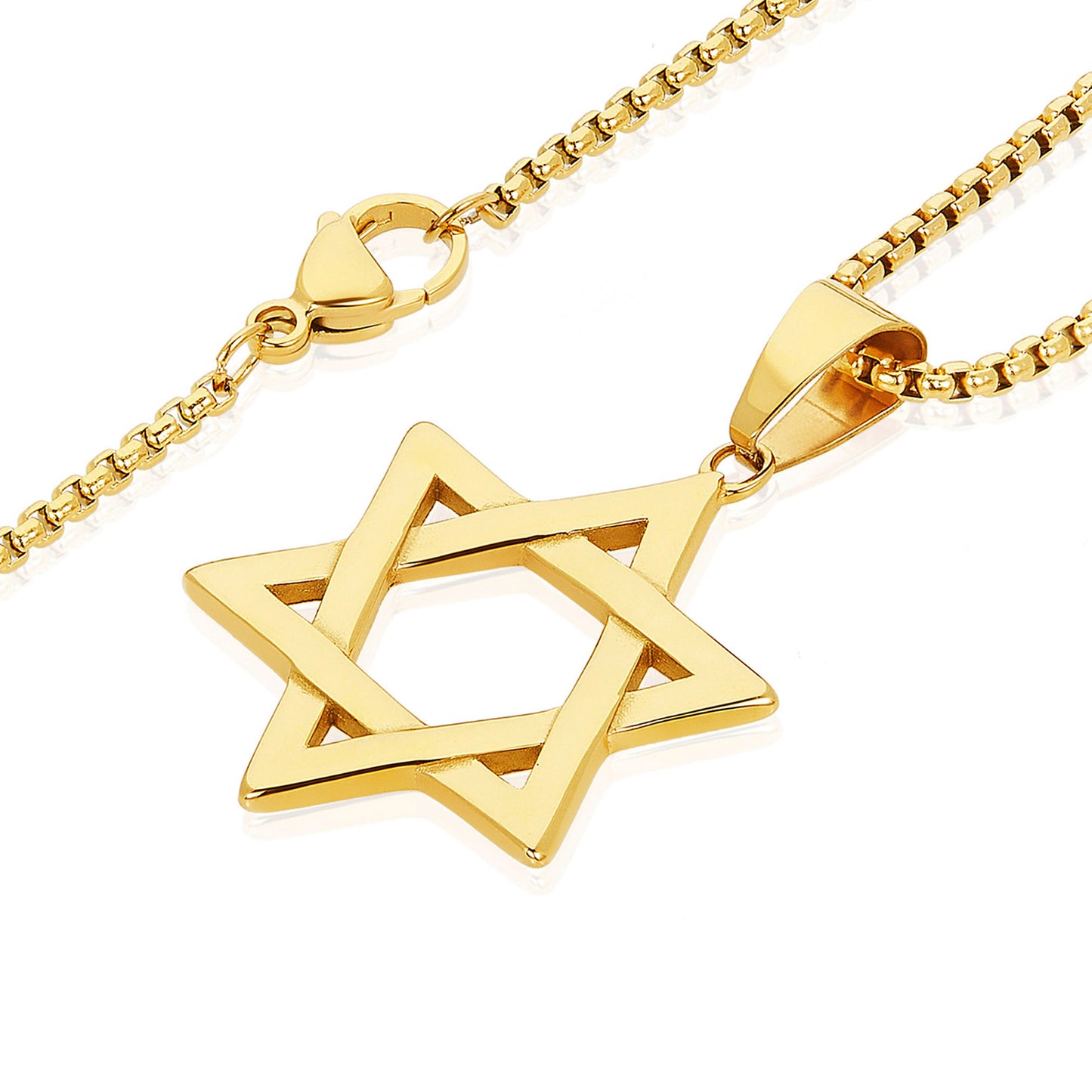 Large Star of David Polished Stainless Steel Necklace - 24"