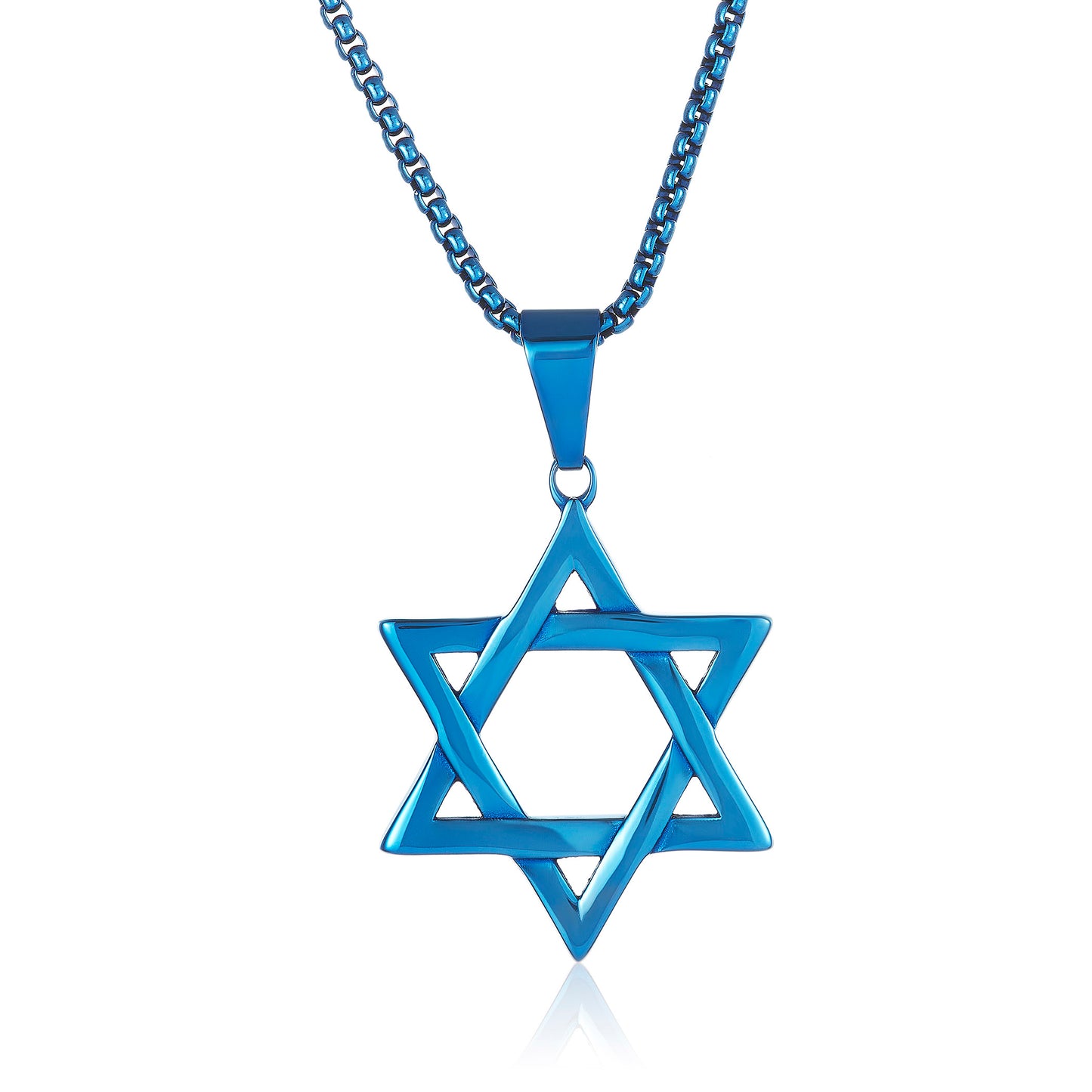 Large Star of David Polished Stainless Steel Necklace - 24"