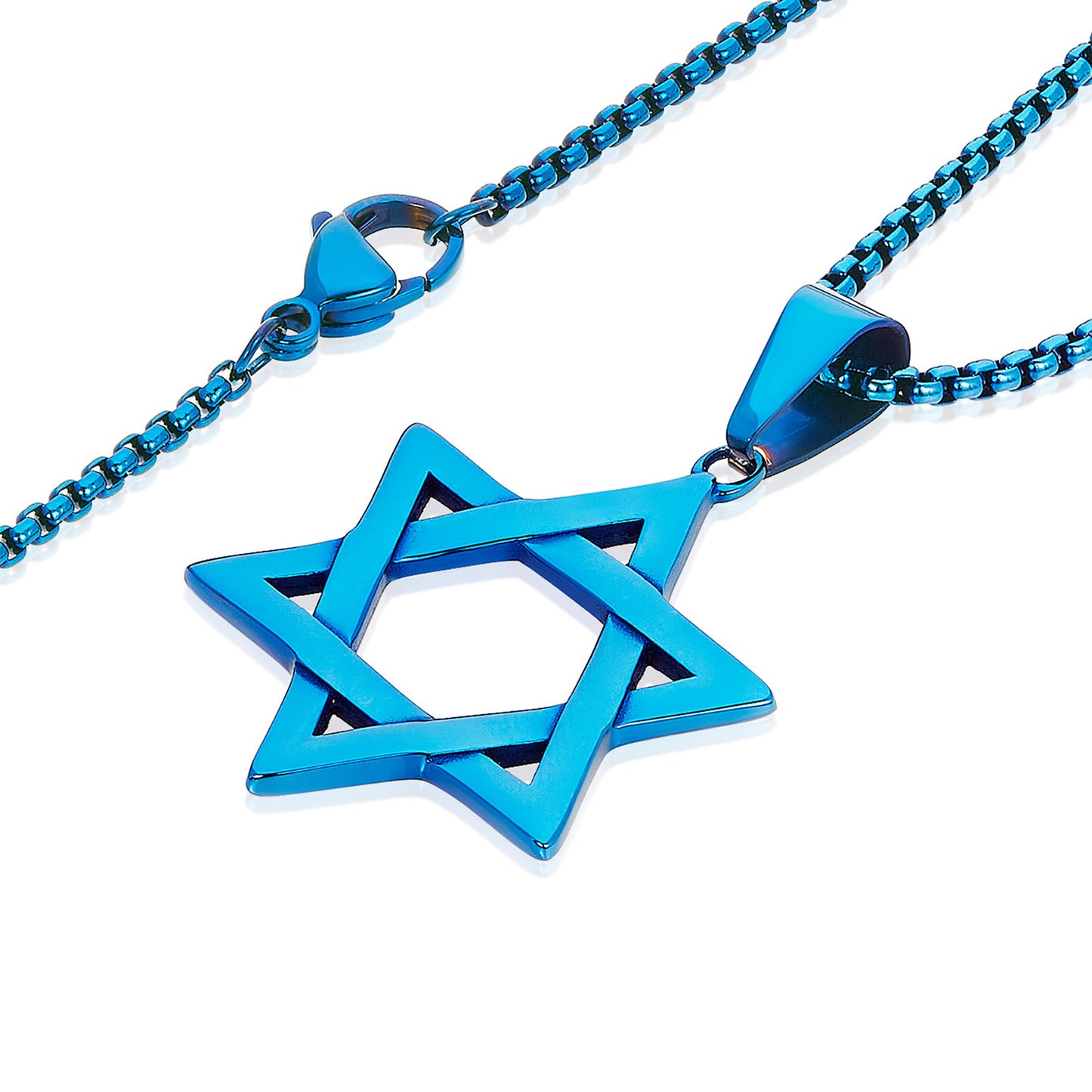 Large Star of David Polished Stainless Steel Necklace - 24"