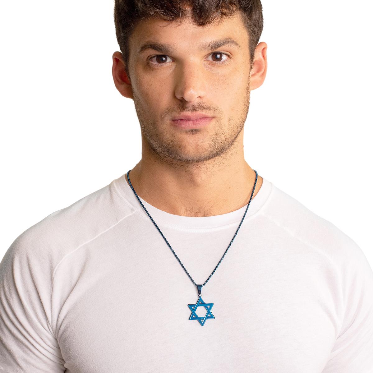 Large Star of David Polished Stainless Steel Necklace - 24"