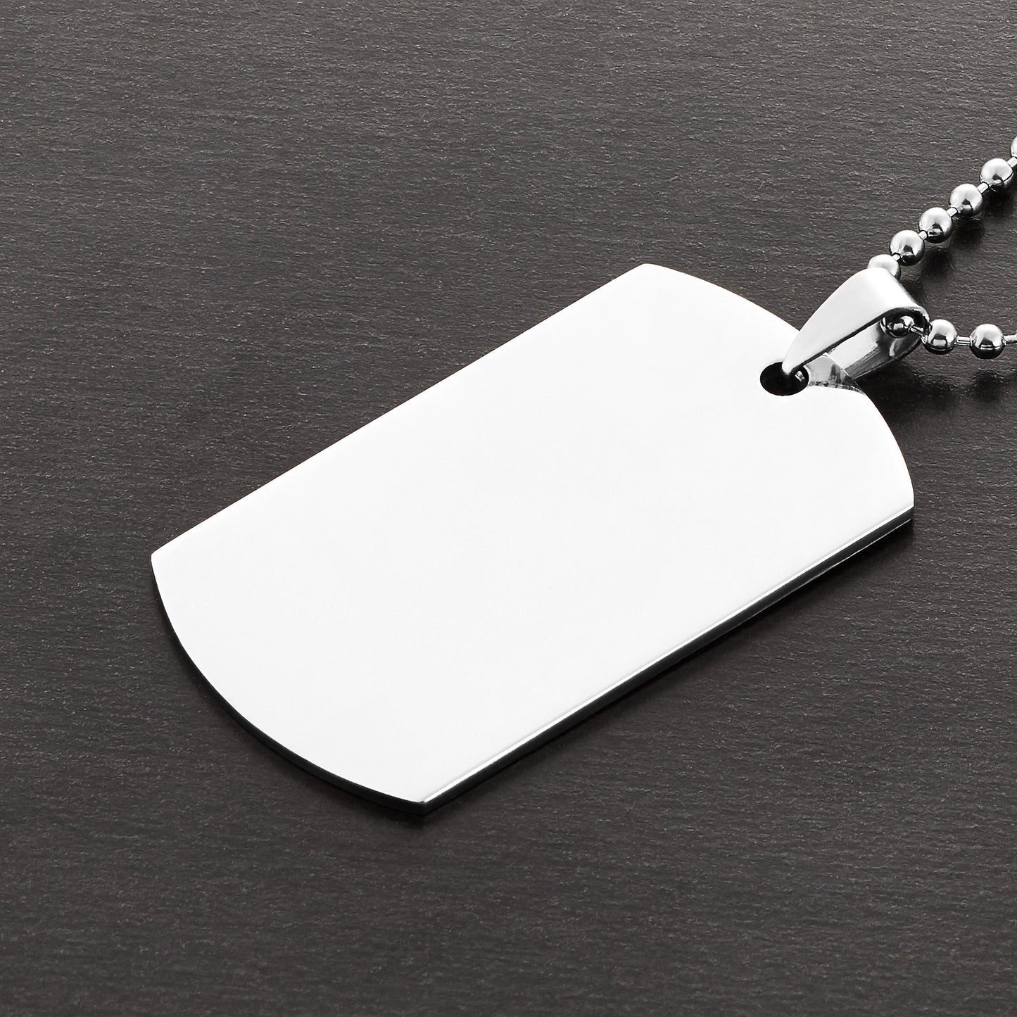 Men's Polished Mirror Finish Engravable Dog Tag Stainless Steel Necklace