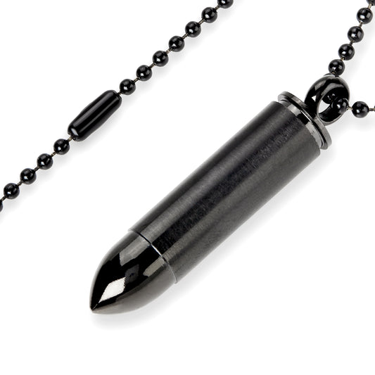 Men's Bullet Capsule Dual Finish Stainless Steel Necklace