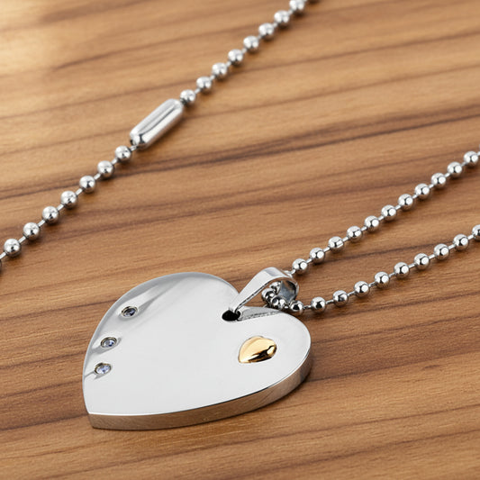 Women's Cubic Zirconia Double Heart Steel Necklace - 24"