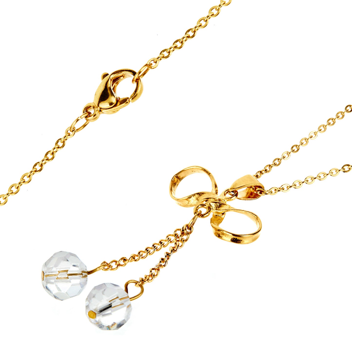 Women's Dangling Beads Bow Shaped Gold Plated Steel Necklace - 18"