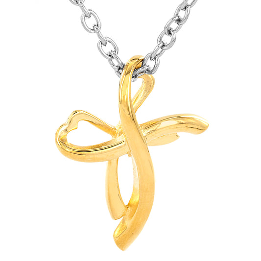 ELYA Polished Infinity Cross Gold Plated Stainless Steel Pendant Necklace - 19"