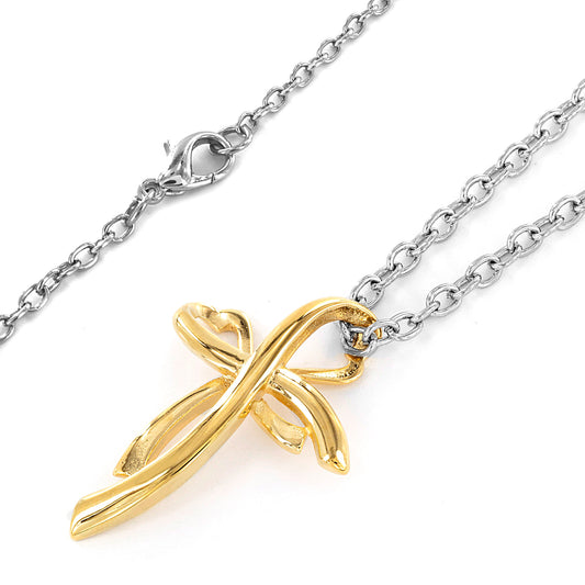 Women's Polished Infinity Cross Gold Plated Steel Pendant Necklace - 19"