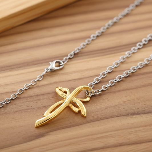 Women's Polished Infinity Cross Gold Plated Steel Pendant Necklace - 19"