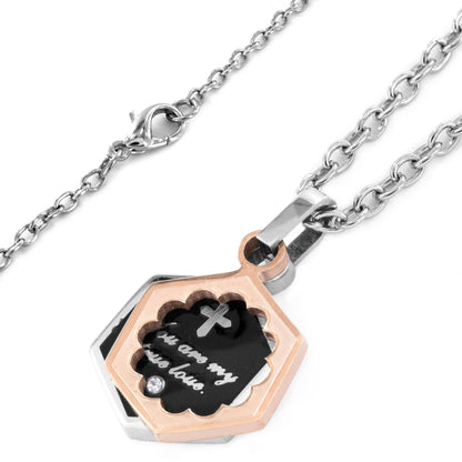 Cubic Zirconia Inspirational Pendant Rose Gold Plated Stainless Steel Necklace - 19"