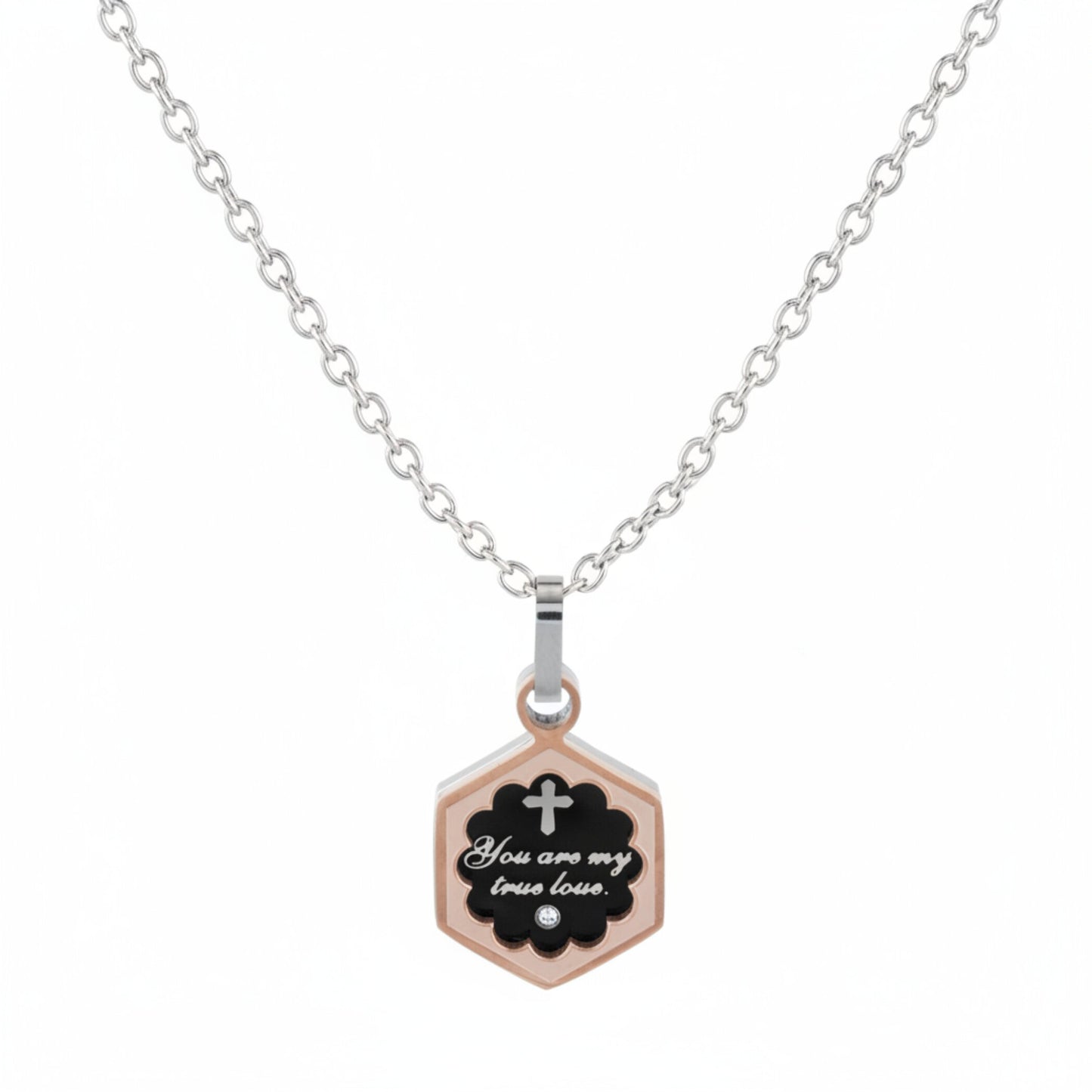 Women's Inspirational Rose Gold Plated Stainless Steel Necklace - 19"