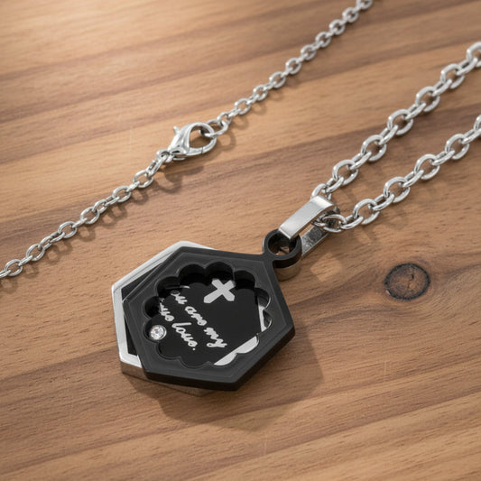 Women's Inspirational Black Plated Stainless Steel Necklace - 19"