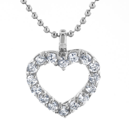 Cubic Zirconia Open Heart Pendant Stainless Steel Necklace - 18"
