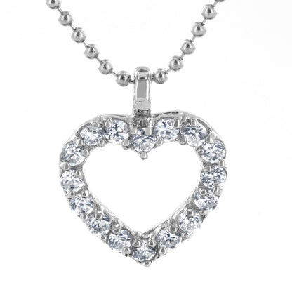 Cubic Zirconia Open Heart Pendant Stainless Steel Necklace - 18"