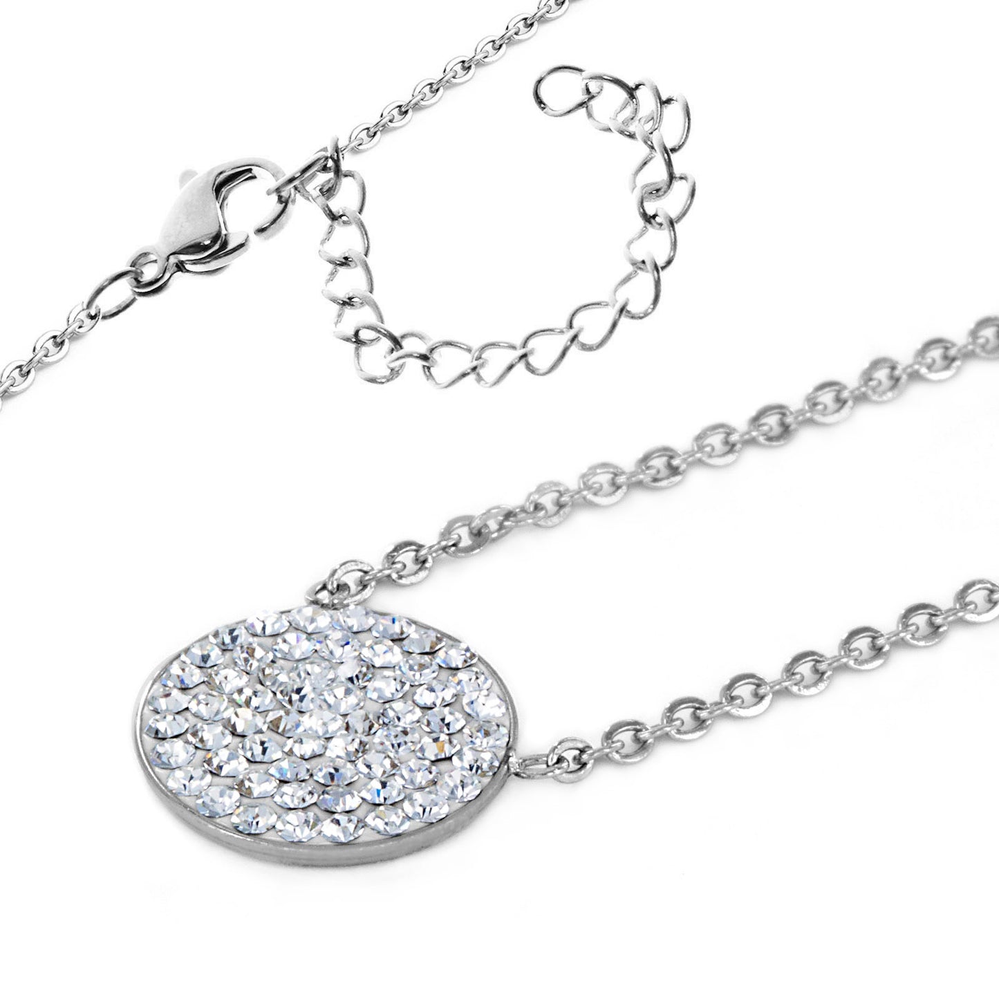 ELYA Women's Crystal Encrusted Disc Stainless Steel Necklace - 16"