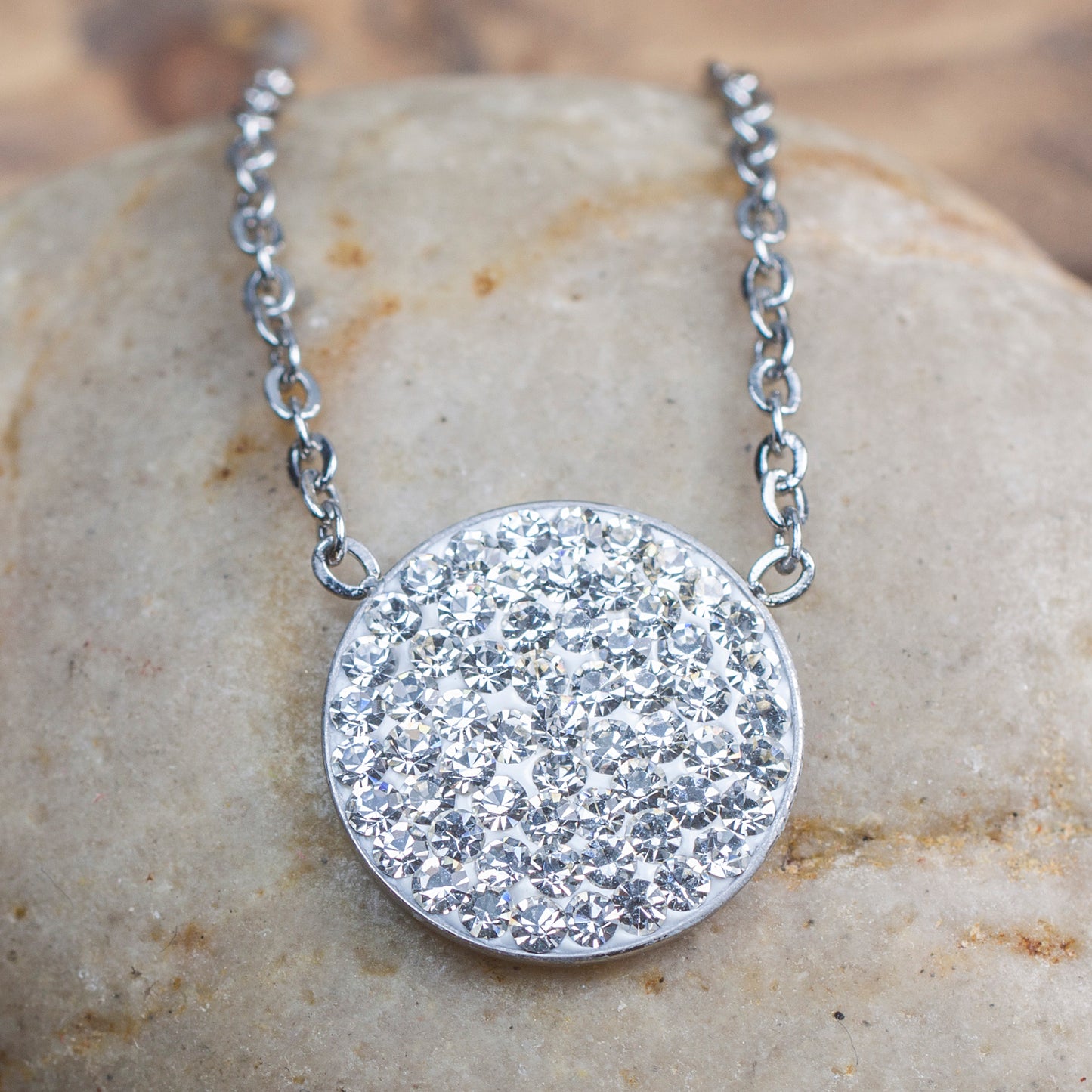 ELYA Women's Crystal Encrusted Disc Stainless Steel Necklace - 16"