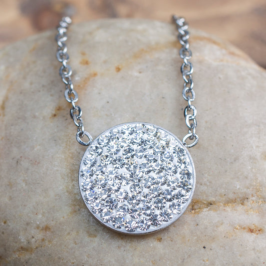 ELYA Women's Crystal Encrusted Disc Stainless Steel Necklace - 16"