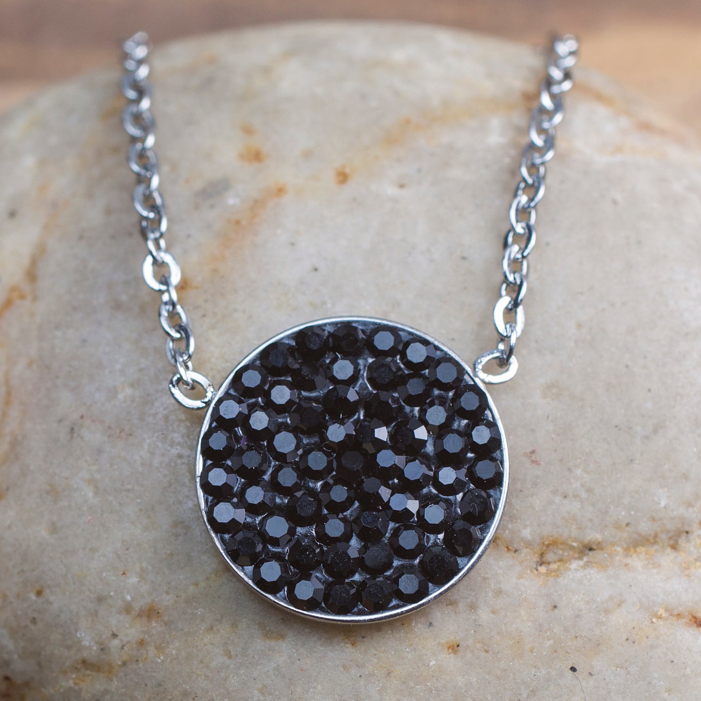 ELYA Women's Crystal Encrusted Disc Stainless Steel Necklace - 16"