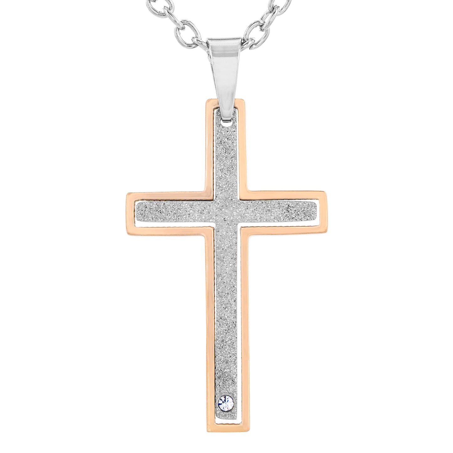 Women's 2-Piece Cross Two-Tone Stainless Steel Necklace - 19"