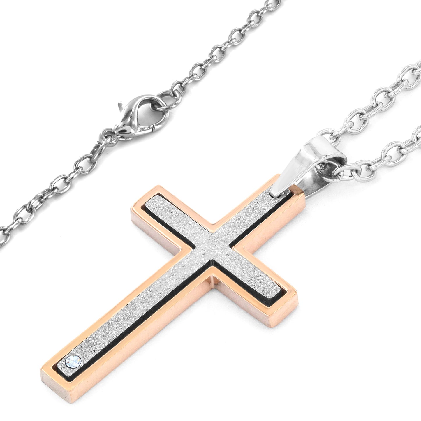 Women's 2-Piece Cross Two-Tone Stainless Steel Necklace - 19"