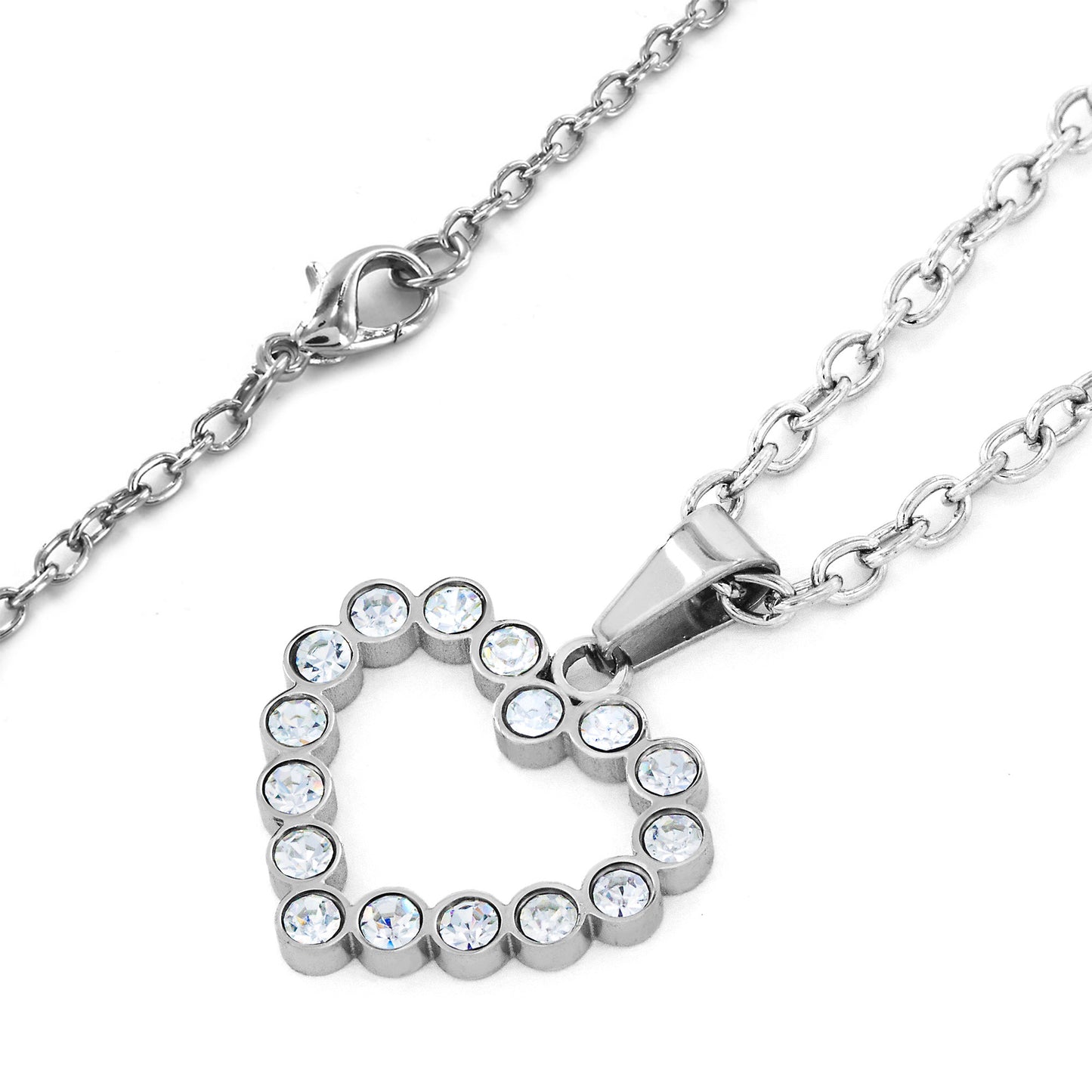 Women's Cubic Zirconia Open Heart Stainless Steel Necklace - 19"