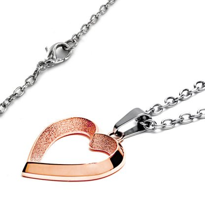 Open Heart Pendant Rose Gold Plated Stainless Steel Necklace - 19"
