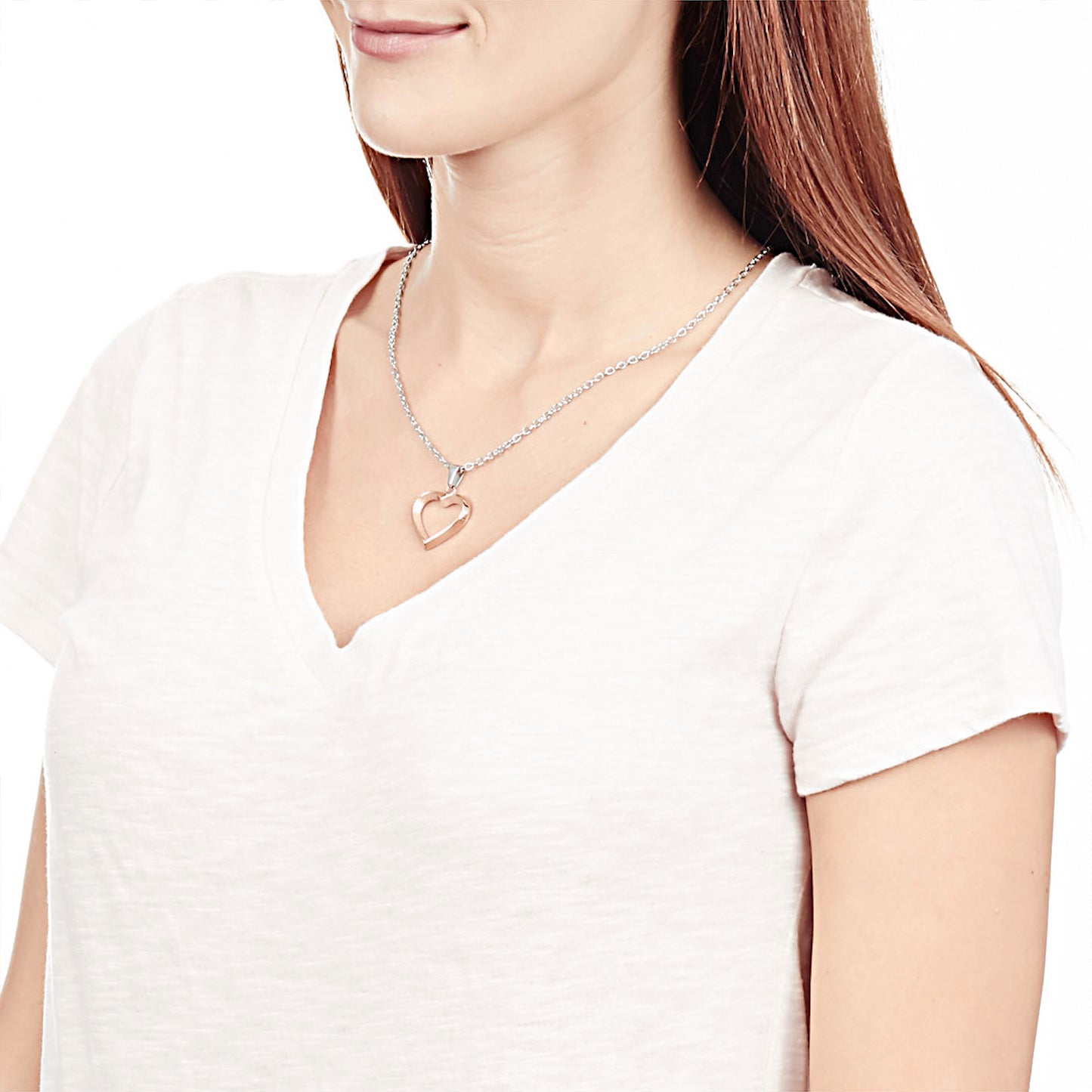 Women's Open Heart Rose Gold Plated Stainless Steel Necklace - 19"