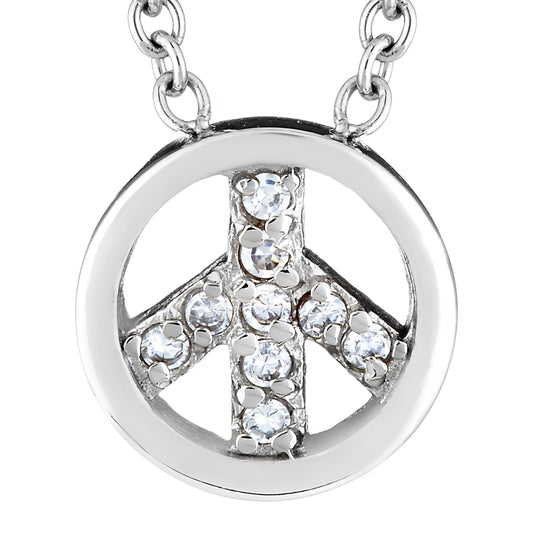 ELYA Cubic Zirconia Peace Stainless Steel Pendant Necklace - 18"