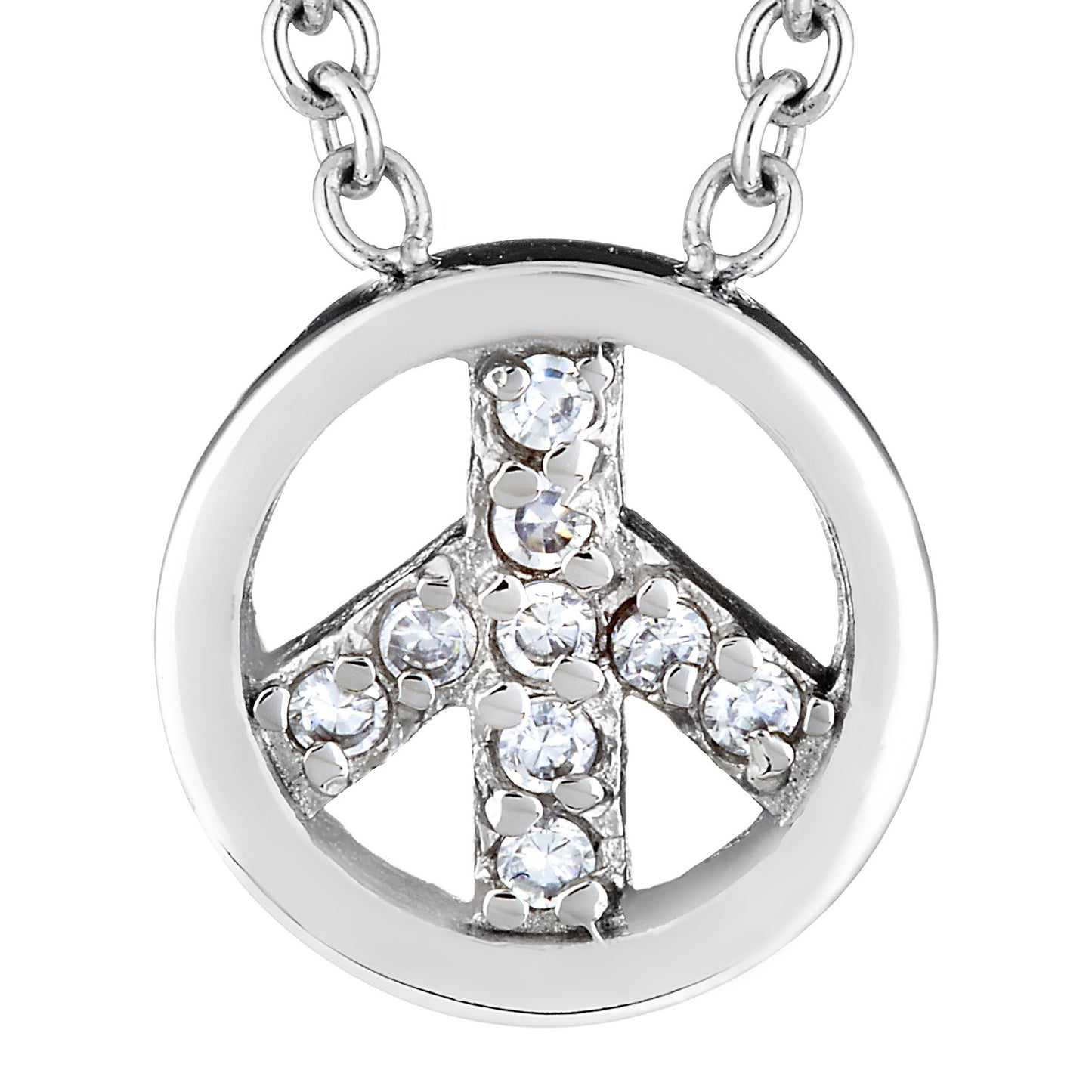 Women's Cubic Zirconia Peace Stainless Steel Necklace - 16"
