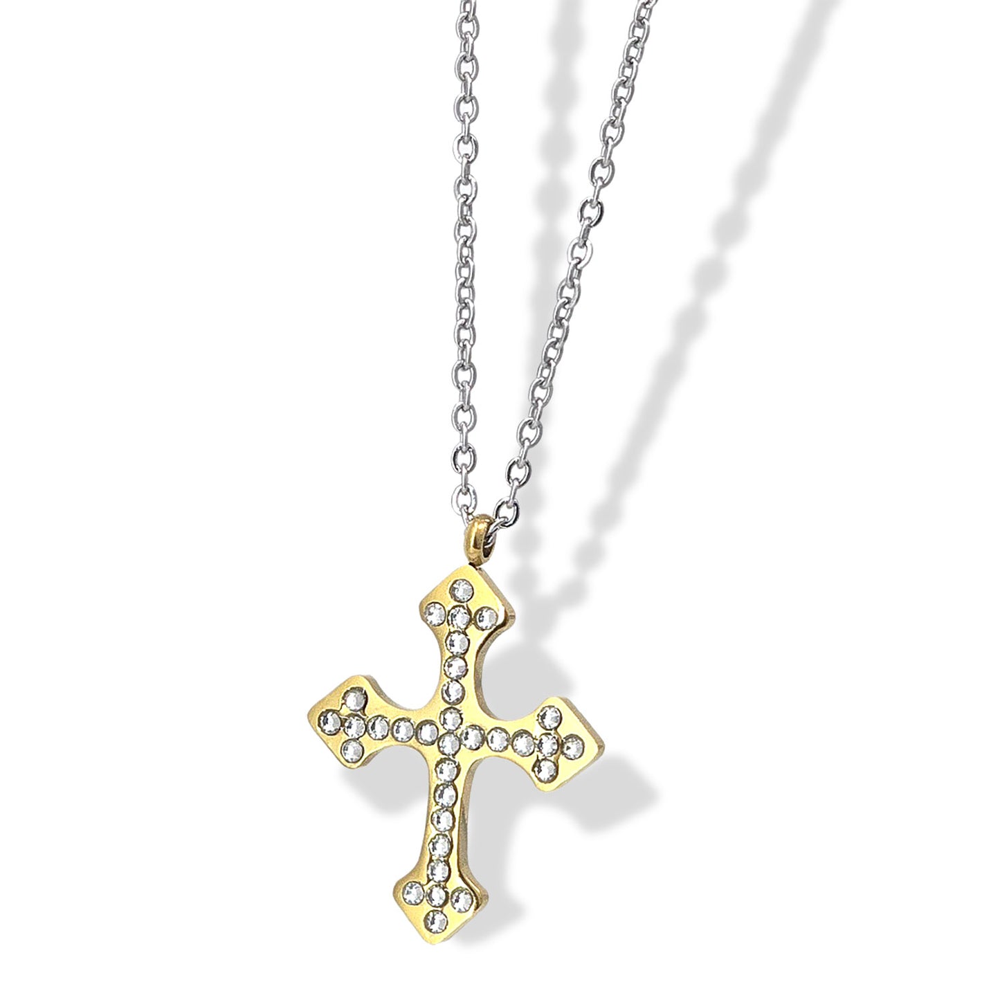 ELYA Women's Cubic Zirconia Cross Gold Plated Necklace - 16"