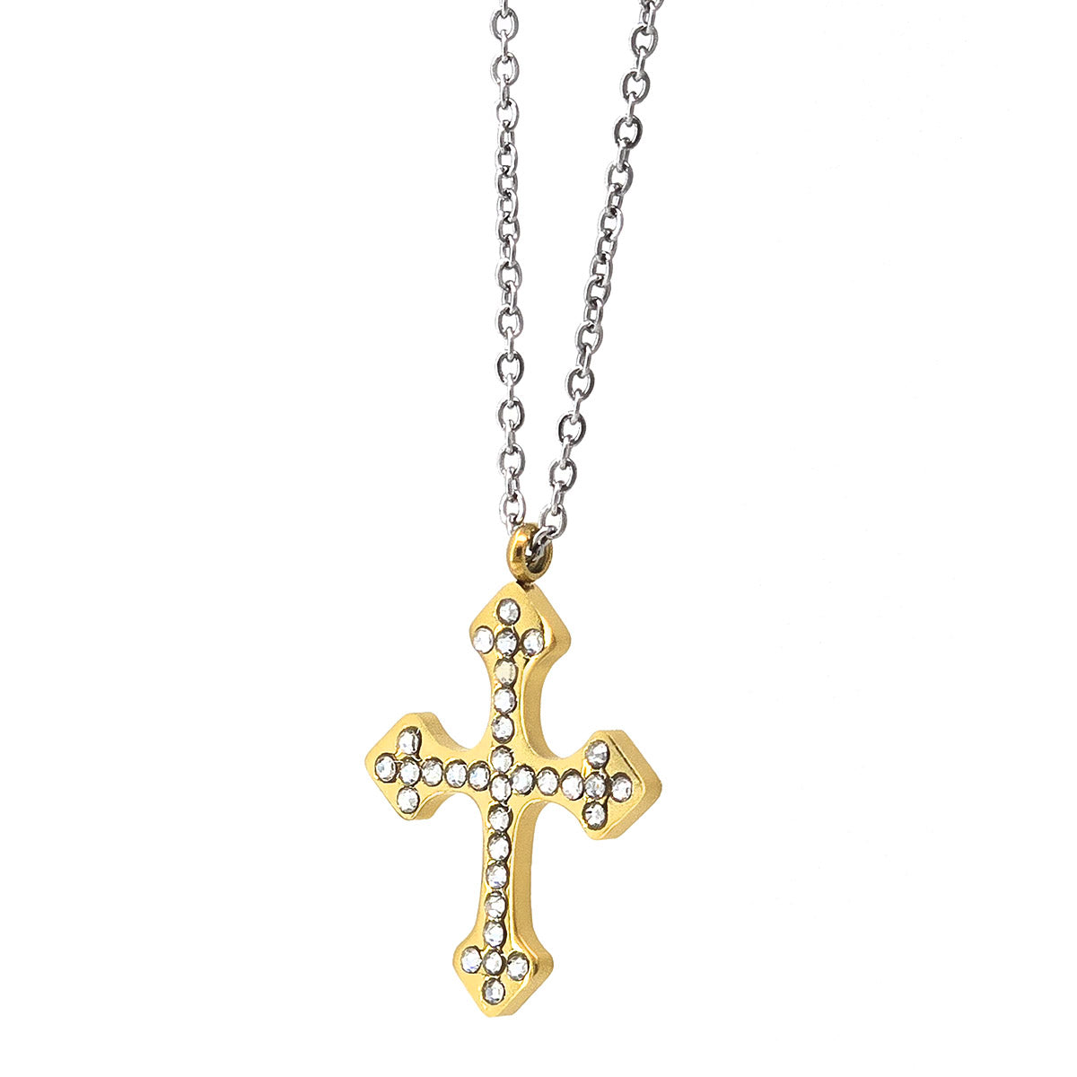 ELYA Women's Cubic Zirconia Cross Gold Plated Necklace - 16"