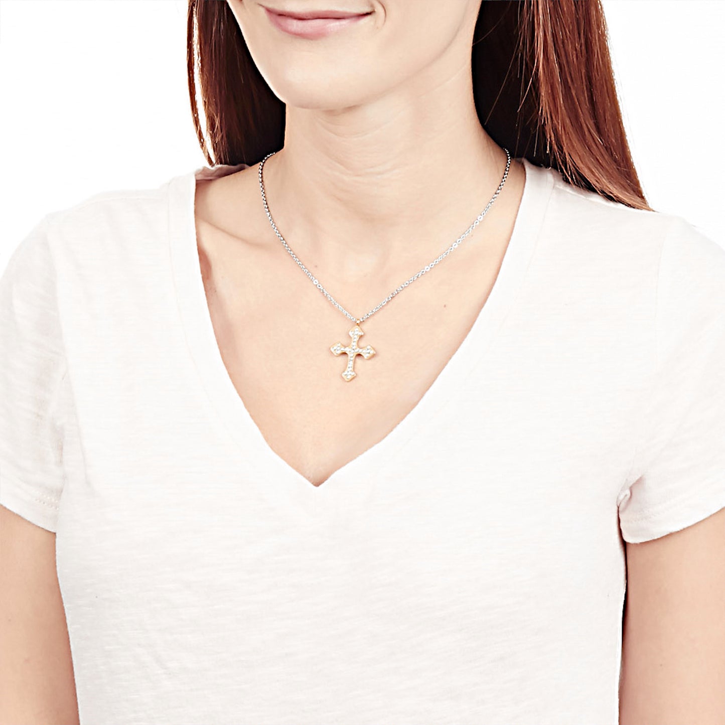 ELYA Women's Cubic Zirconia Cross Gold Plated Necklace - 16"
