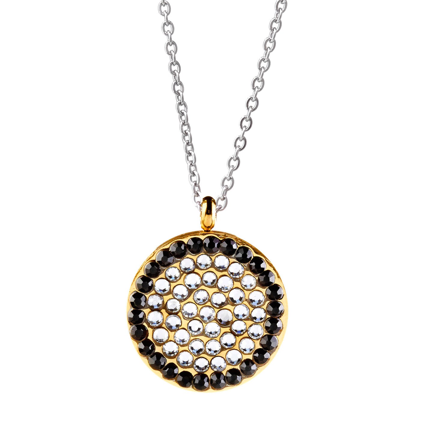 ELYA Women's Black and Clear Cubic Zirconia Circular Gold Plated Necklace - 16"