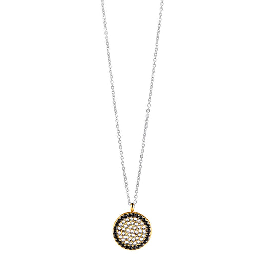 ELYA Women's Black and Clear Cubic Zirconia Circular Gold Plated Necklace - 16"