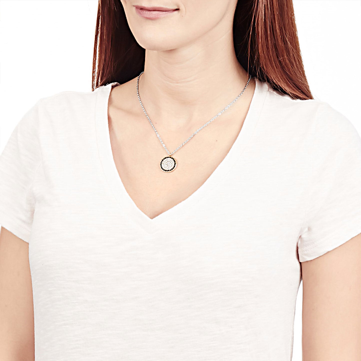 ELYA Women's Black and Clear Cubic Zirconia Circular Gold Plated Necklace - 16"