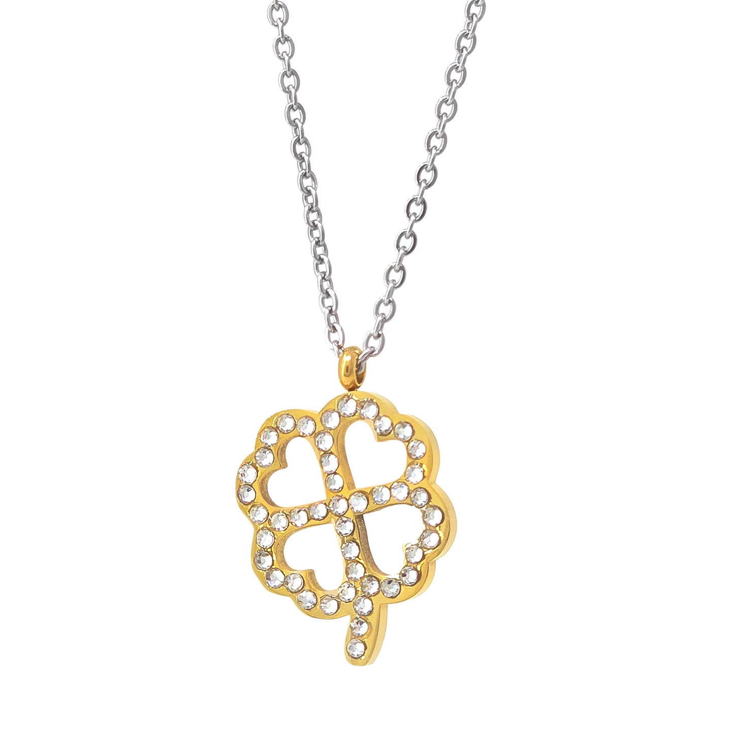 ELYA Women's Cubic Zirconia Clover Shaped Gold Plated Necklace - 16"