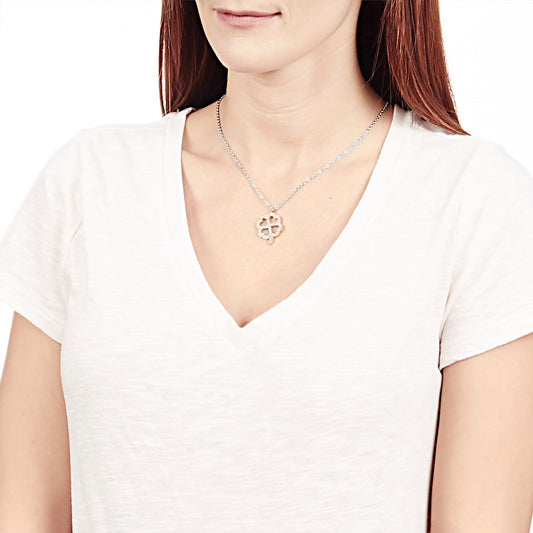 ELYA Women's Cubic Zirconia Clover Shaped Gold Plated Necklace - 16"