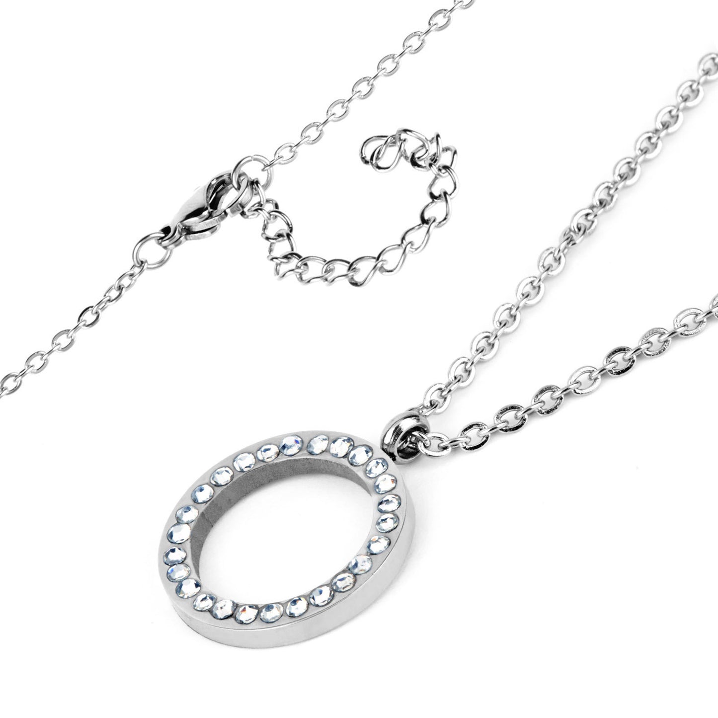 Women's Cubic Zirconia Open Circle Stainless Steel Necklace - 16"