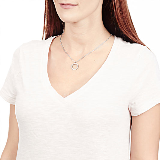 Women's Cubic Zirconia Open Circle Stainless Steel Necklace - 16"