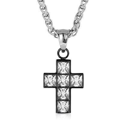 Cubic Zirconia Stainless Steel Cross Pendant