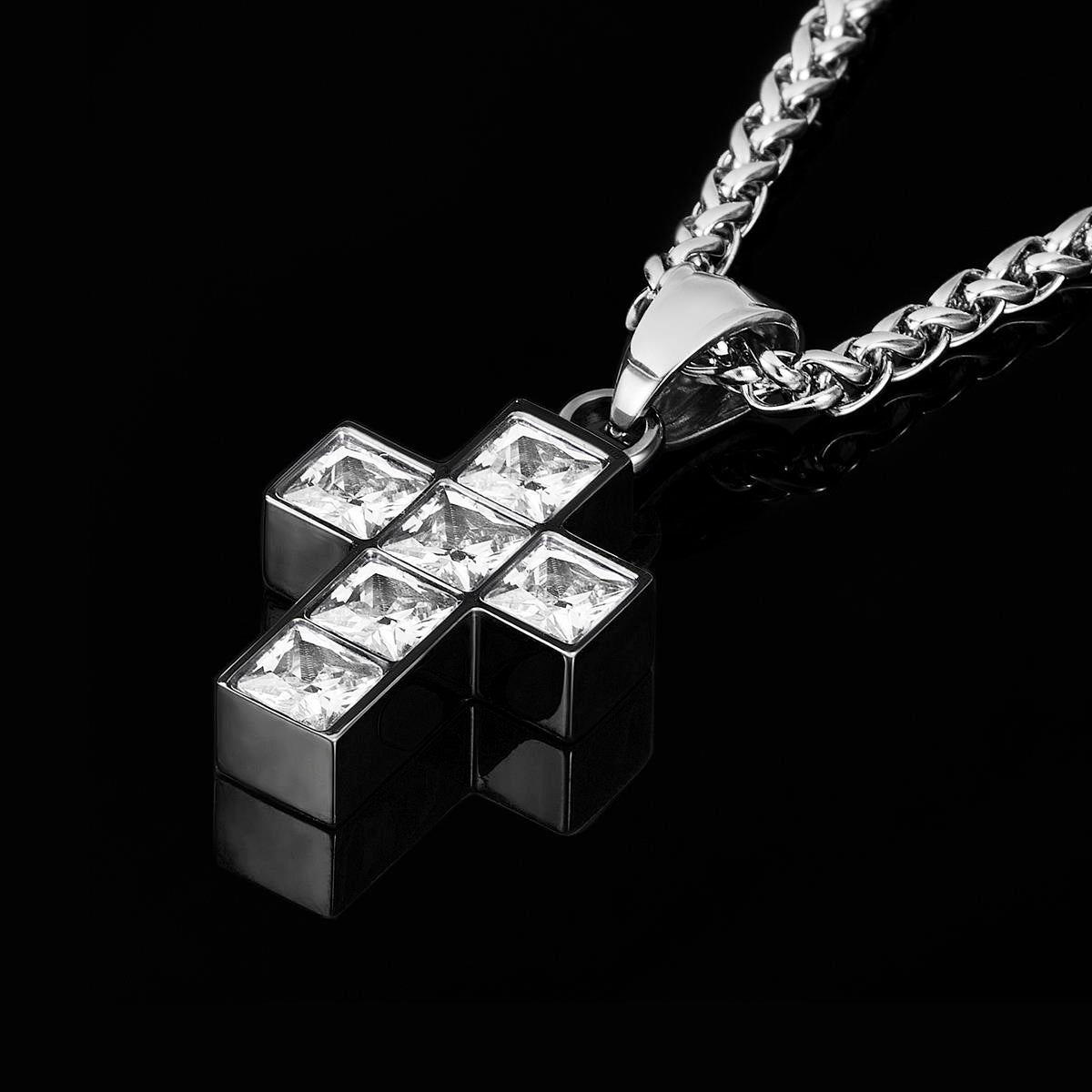 Cubic Zirconia Stainless Steel Cross Pendant