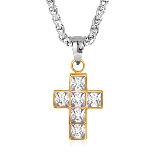 Cubic Zirconia Stainless Steel Cross Pendant