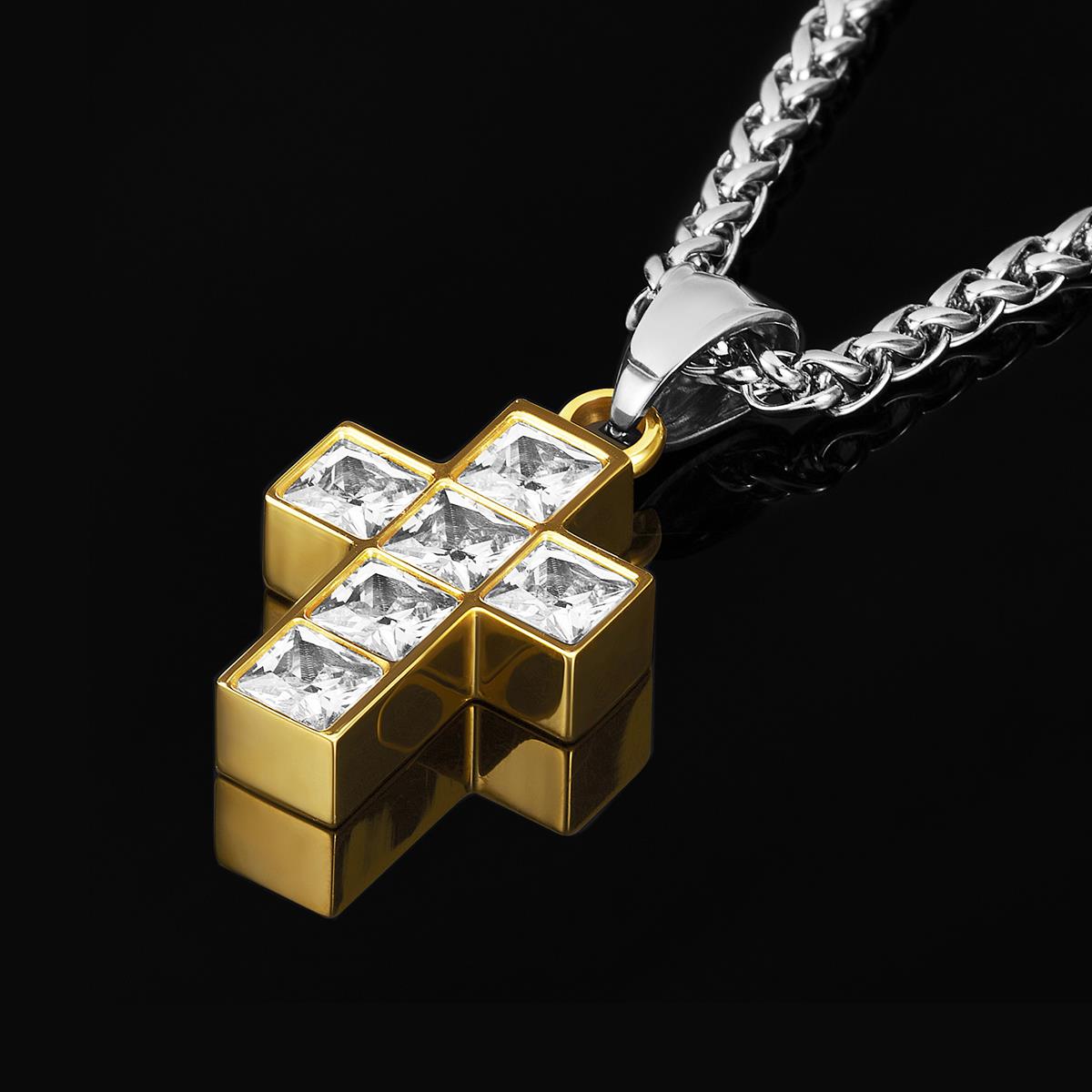 Cubic Zirconia Stainless Steel Cross Pendant