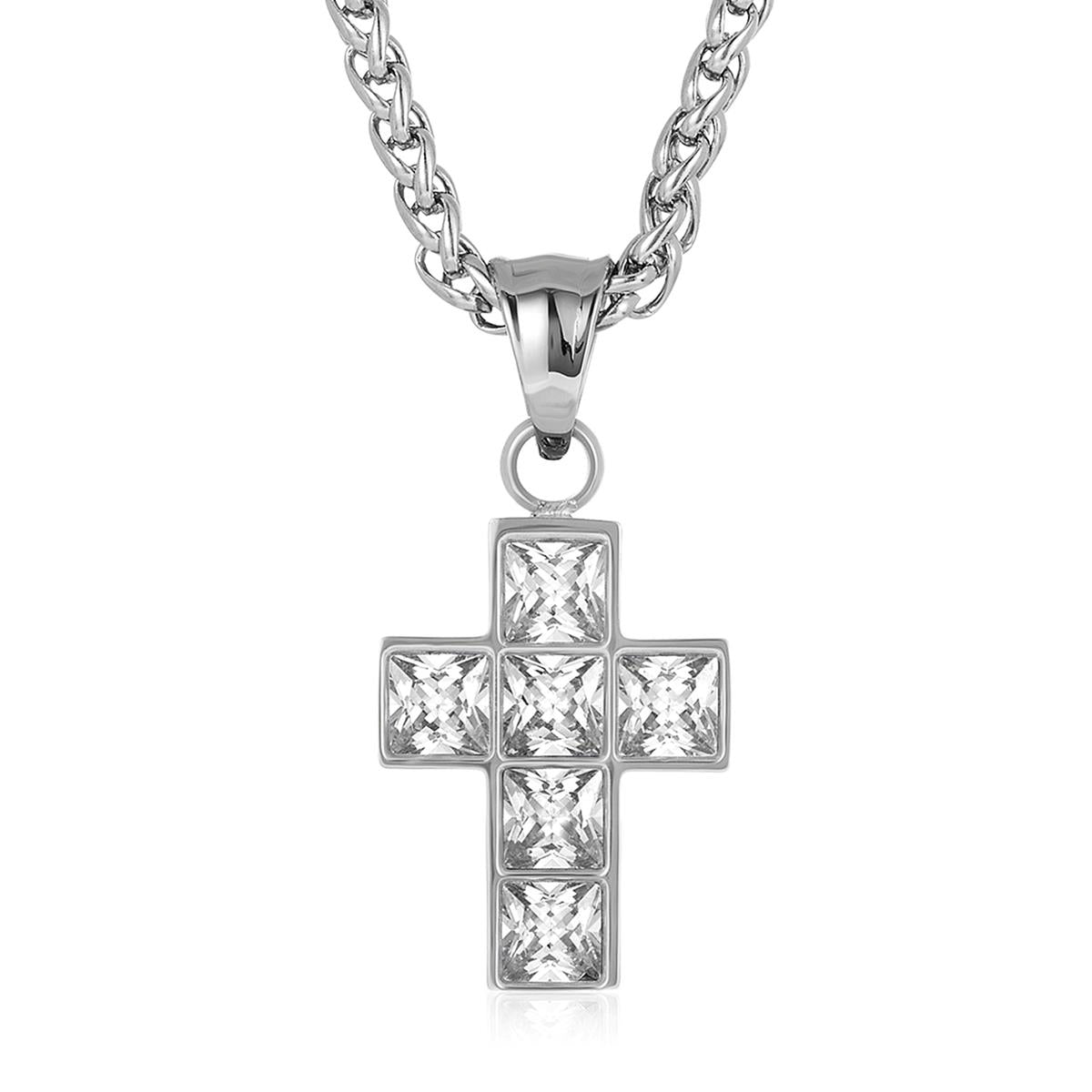 Cubic Zirconia Stainless Steel Cross Pendant