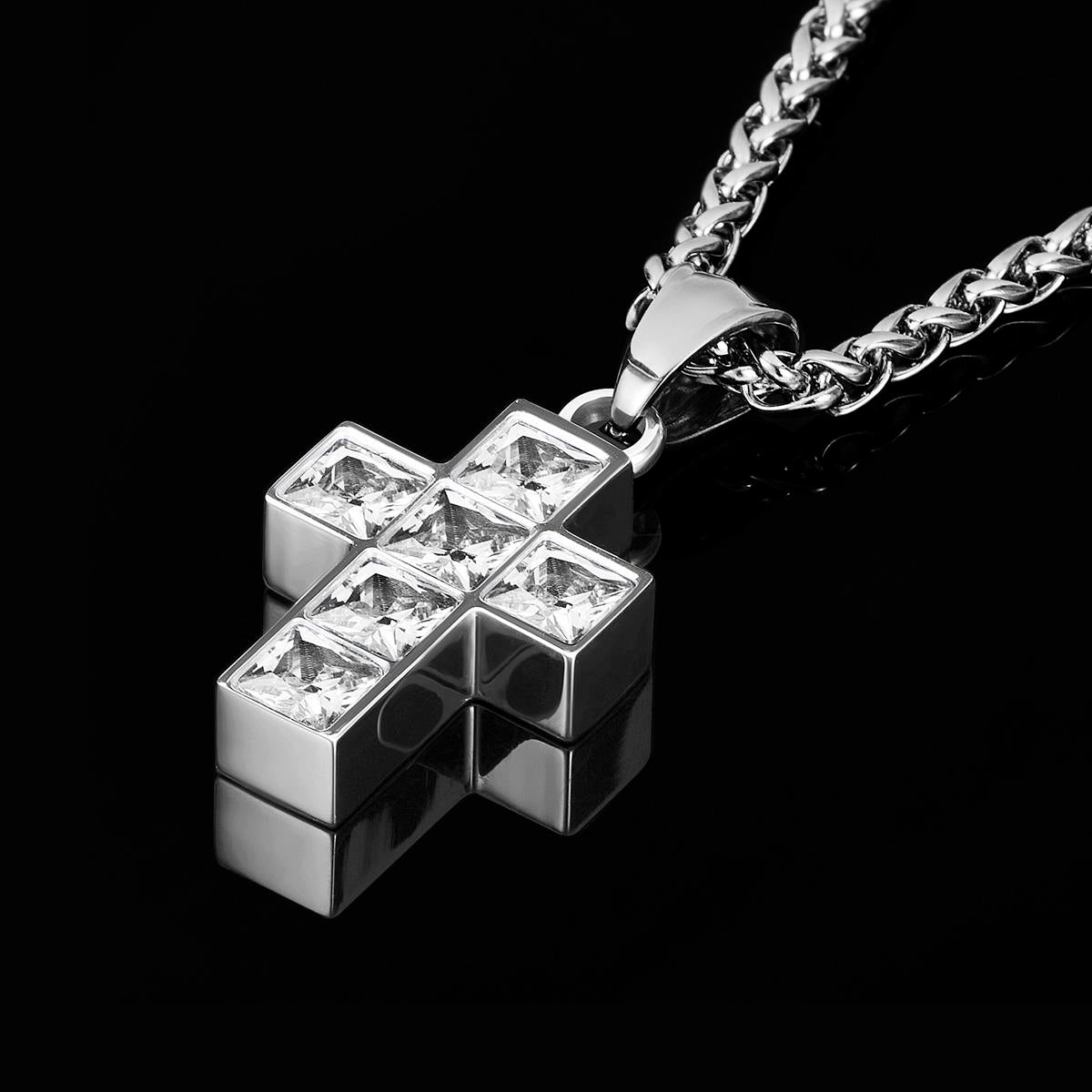 Cubic Zirconia Stainless Steel Cross Pendant