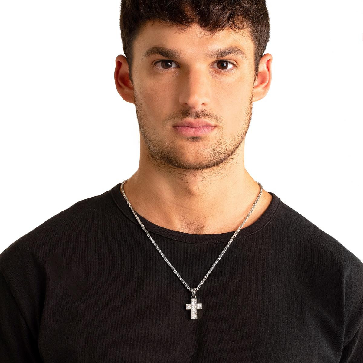 Cubic Zirconia Stainless Steel Cross Pendant