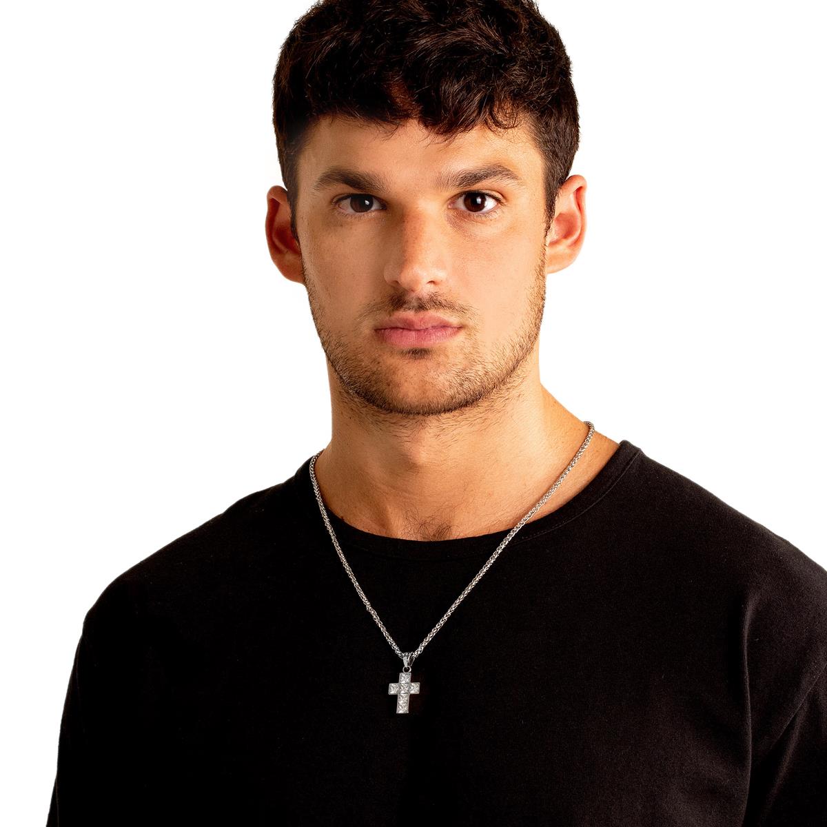 Cubic Zirconia Stainless Steel Cross Pendant