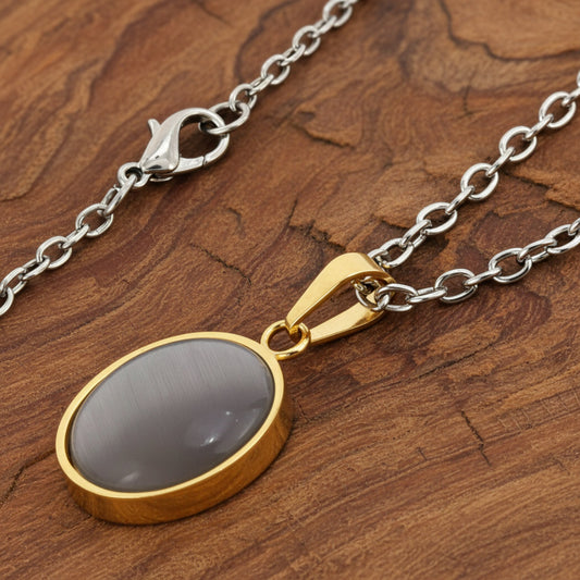 ELYA Women's Polished Cat's Eye Gold Plated Steel Pendant Necklace - 19"