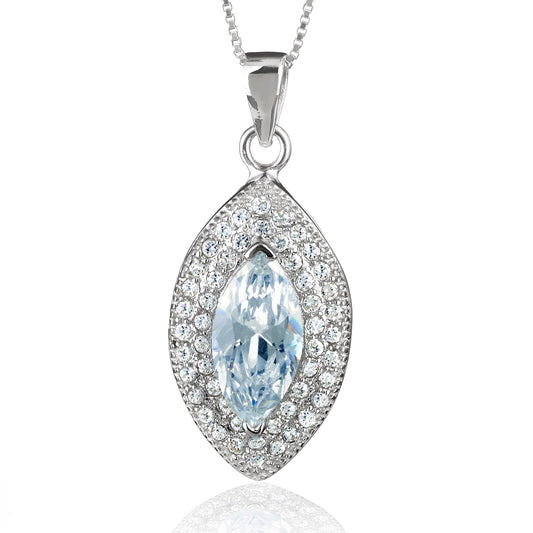ELYA Clear Marquise Cubic Zirconia Halo Sterling Silver Pendant Necklace