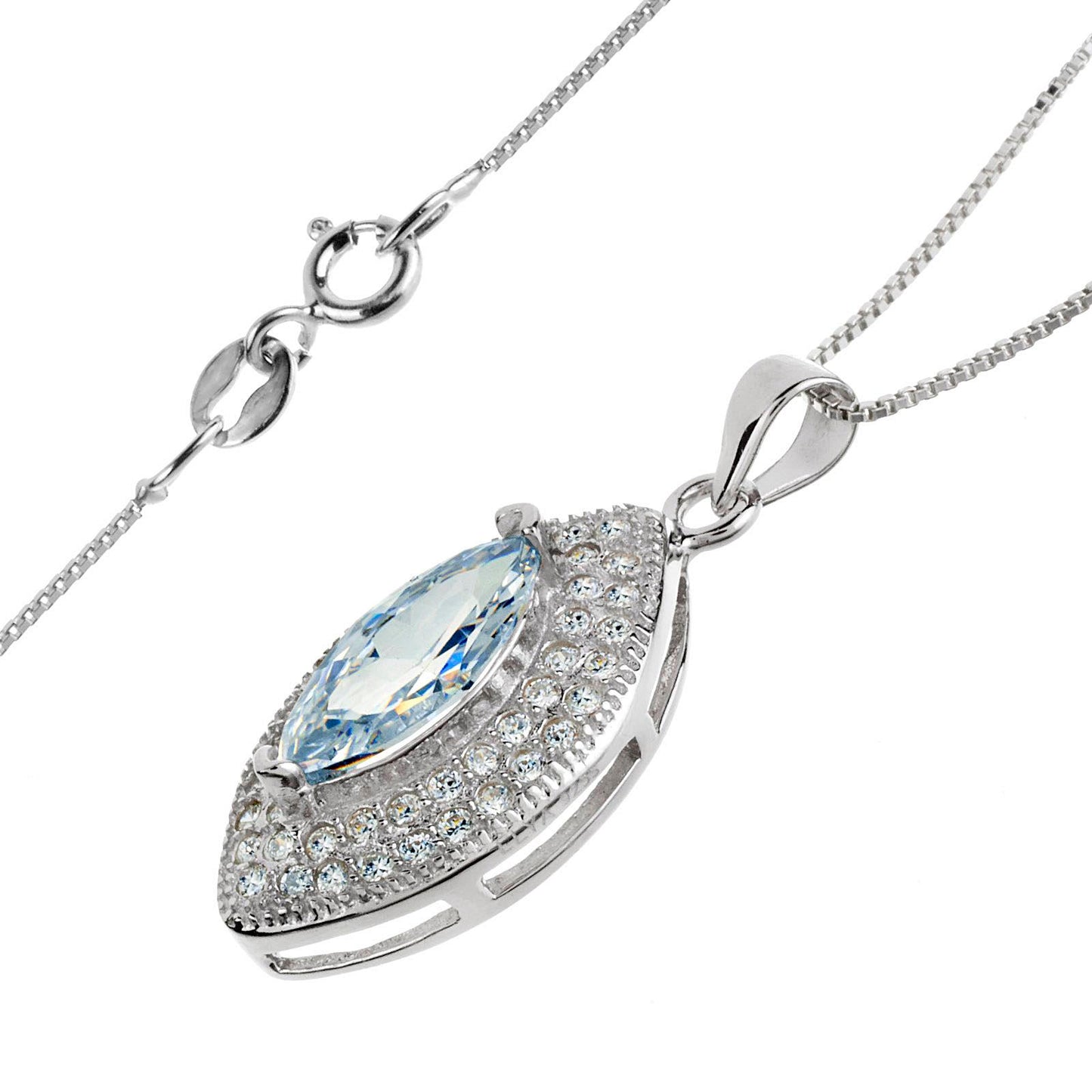 ELYA Marquise Cubic Zirconia Halo Sterling Silver Pendant Necklace
