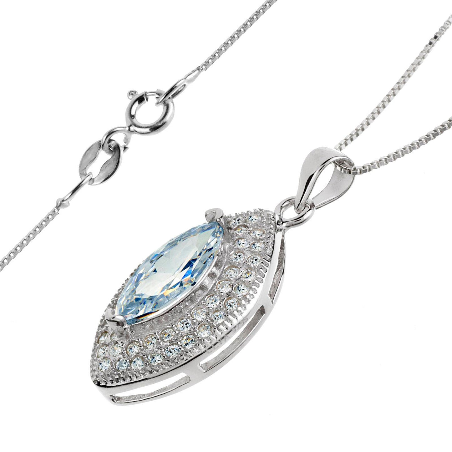 ELYA Clear Marquise Cubic Zirconia Halo Sterling Silver Pendant Necklace